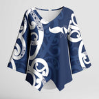 New Zealand Maori Mo Bros Kimono Sleeve Blouse Blue Ribbon With Koru Kowhaiwhai - Aussie Hoodie