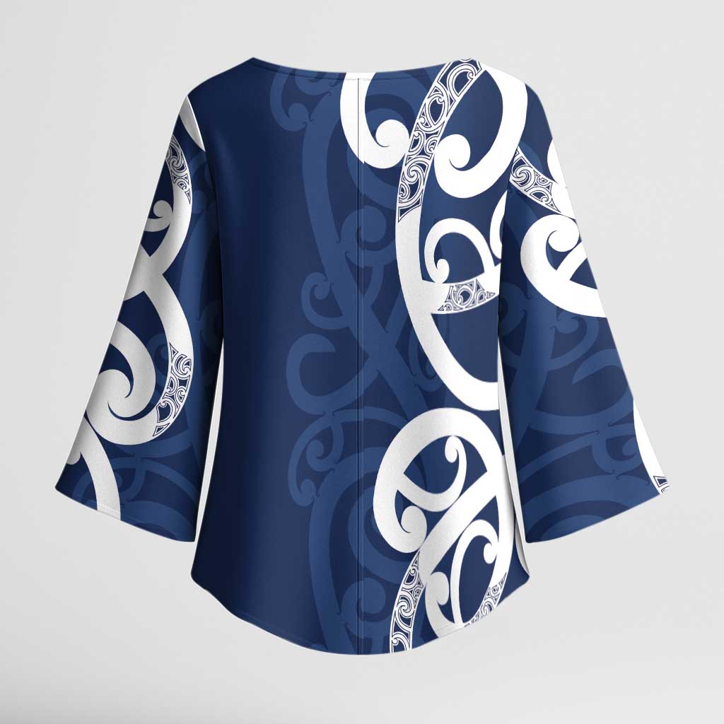New Zealand Maori Mo Bros Kimono Sleeve Blouse Blue Ribbon With Koru Kowhaiwhai - Aussie Hoodie