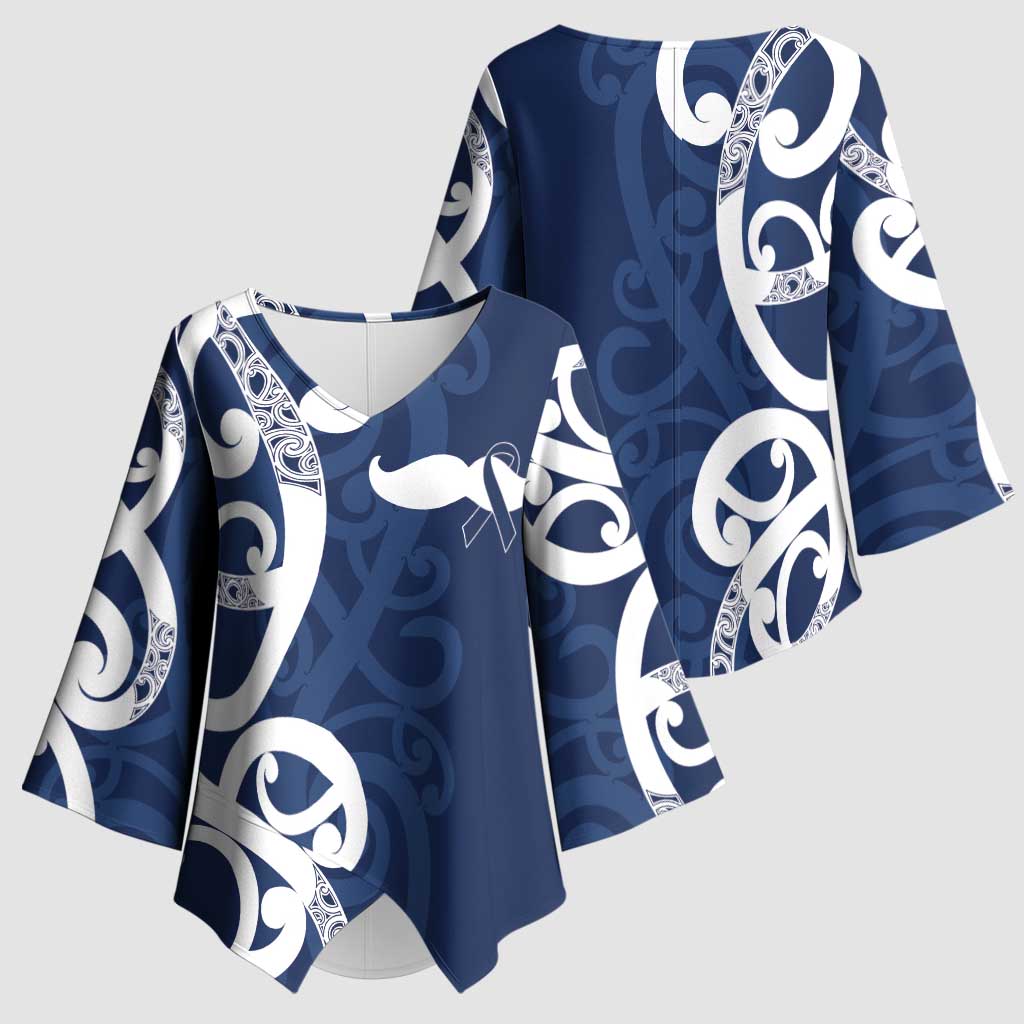 New Zealand Maori Mo Bros Kimono Sleeve Blouse Blue Ribbon With Koru Kowhaiwhai - Aussie Hoodie