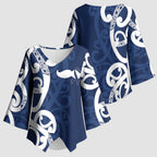 New Zealand Maori Mo Bros Kimono Sleeve Blouse Blue Ribbon With Koru Kowhaiwhai - Aussie Hoodie