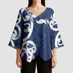 New Zealand Maori Mo Bros Kimono Sleeve Blouse Blue Ribbon With Koru Kowhaiwhai - Aussie Hoodie