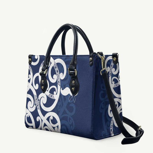 New Zealand Maori Mo Bros Leather Bag Blue Ribbon With Koru Kowhaiwhai - Aussie Hoodie