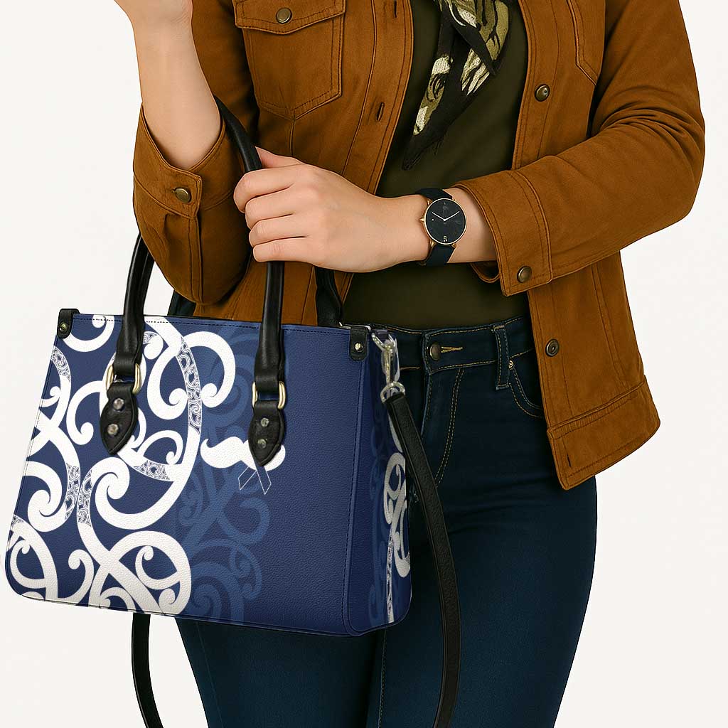 New Zealand Maori Mo Bros Leather Bag Blue Ribbon With Koru Kowhaiwhai - Aussie Hoodie