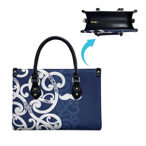 New Zealand Maori Mo Bros Leather Bag Blue Ribbon With Koru Kowhaiwhai - Aussie Hoodie