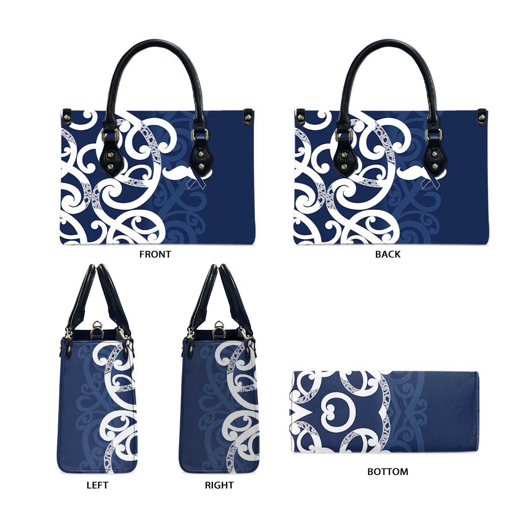 New Zealand Maori Mo Bros Leather Bag Blue Ribbon With Koru Kowhaiwhai - Aussie Hoodie