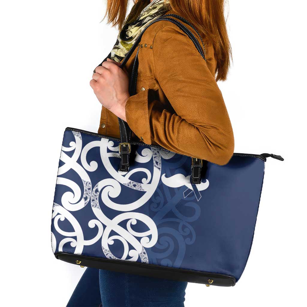 New Zealand Maori Mo Bros Leather Tote Bag Blue Ribbon With Koru Kowhaiwhai - Aussie Hoodie