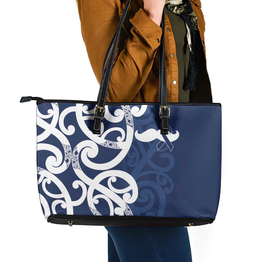 New Zealand Maori Mo Bros Leather Tote Bag Blue Ribbon With Koru Kowhaiwhai - Aussie Hoodie