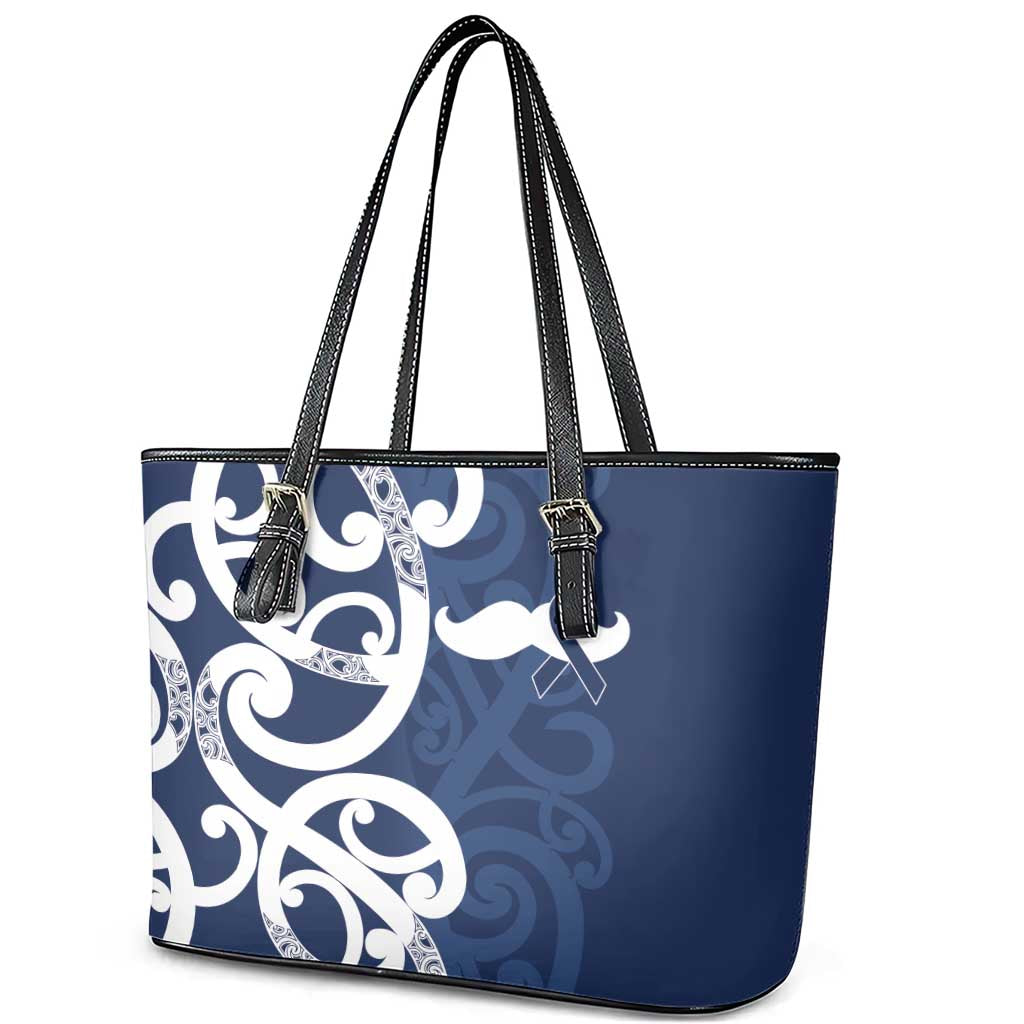 New Zealand Maori Mo Bros Leather Tote Bag Blue Ribbon With Koru Kowhaiwhai - Aussie Hoodie