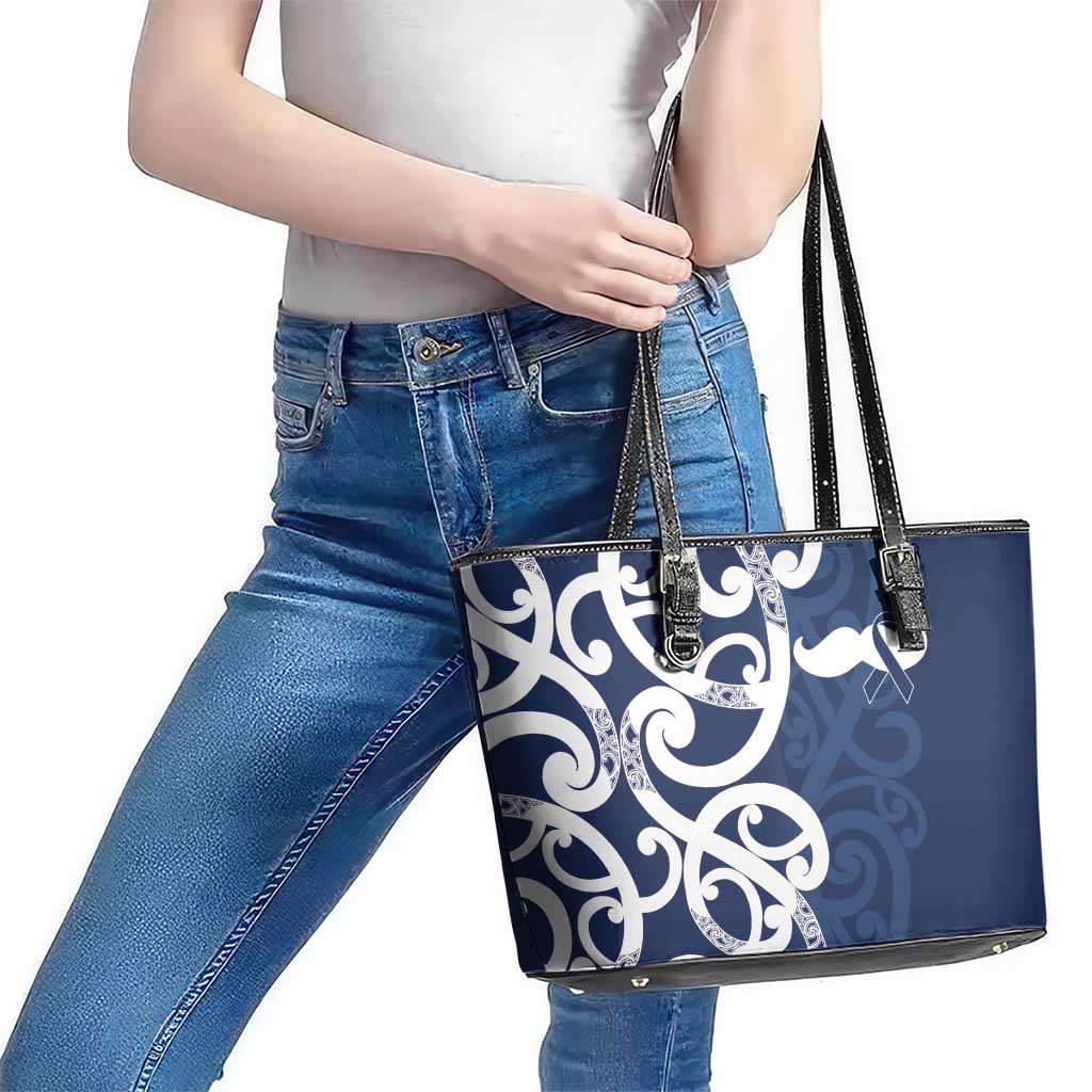 New Zealand Maori Mo Bros Leather Tote Bag Blue Ribbon With Koru Kowhaiwhai - Aussie Hoodie