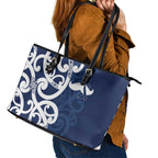 New Zealand Maori Mo Bros Leather Tote Bag Blue Ribbon With Koru Kowhaiwhai - Aussie Hoodie