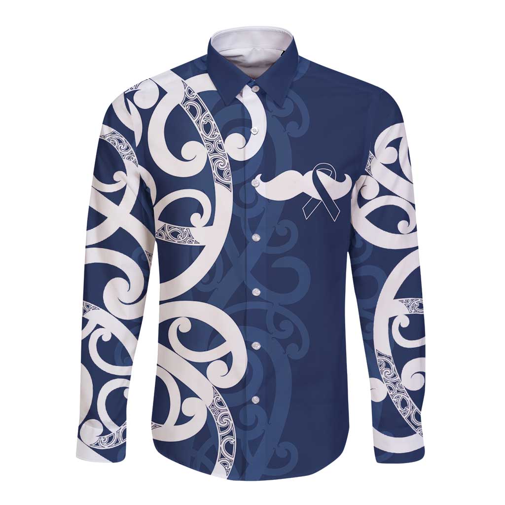 New Zealand Maori Mo Bros Long Sleeve Button Shirt Blue Ribbon With Koru Kowhaiwhai - Aussie Hoodie