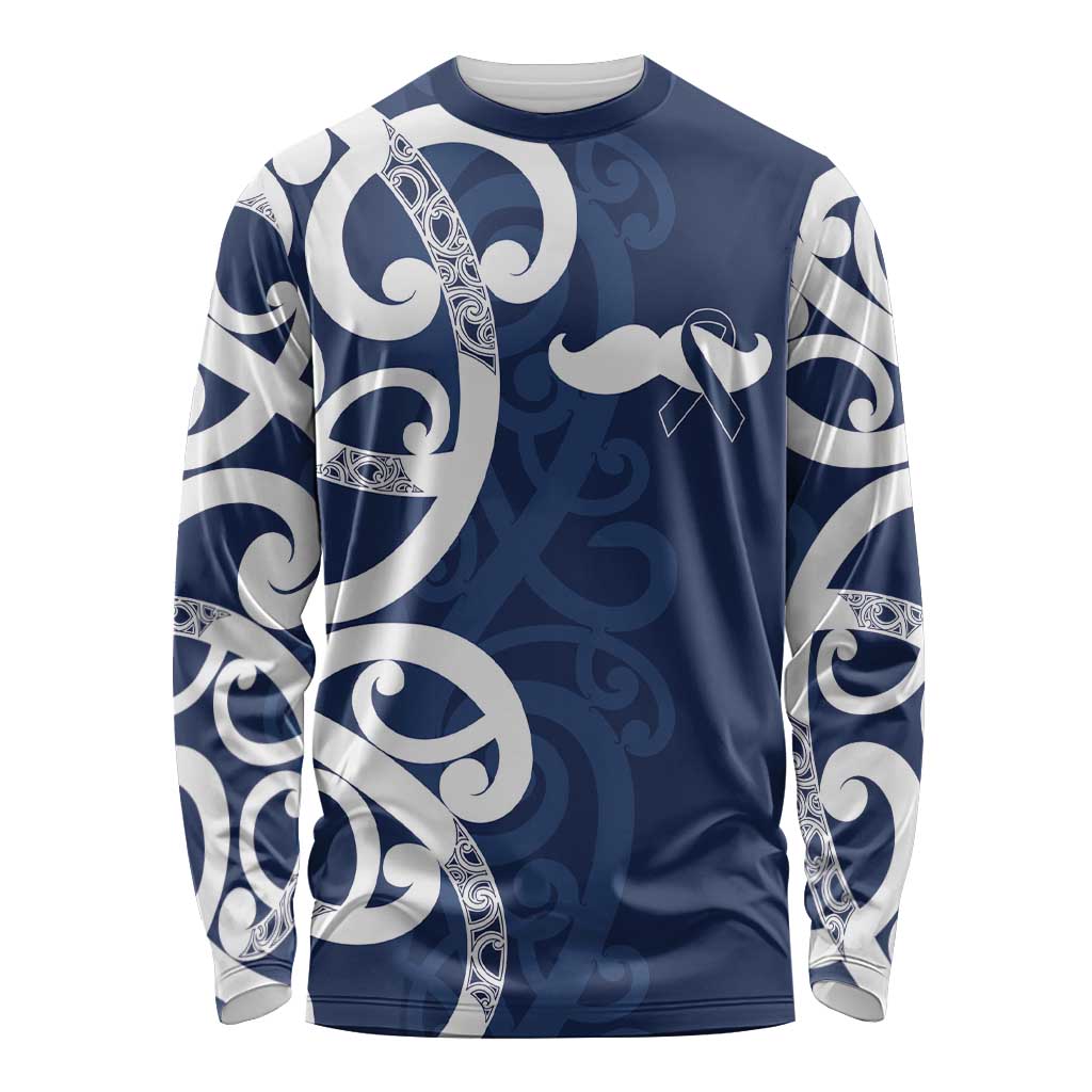 New Zealand Maori Mo Bros Long Sleeve Shirt Blue Ribbon With Koru Kowhaiwhai - Aussie Hoodie