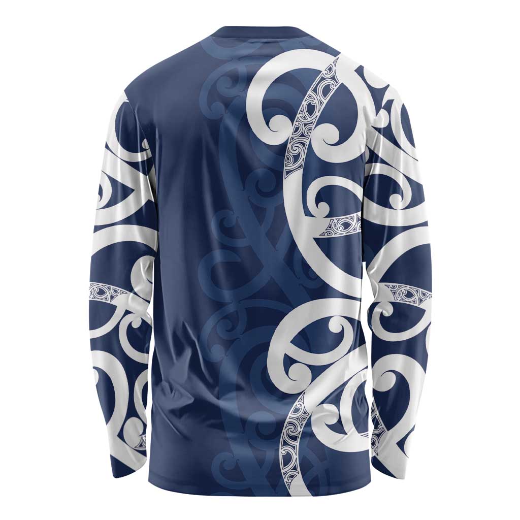 New Zealand Maori Mo Bros Long Sleeve Shirt Blue Ribbon With Koru Kowhaiwhai - Aussie Hoodie