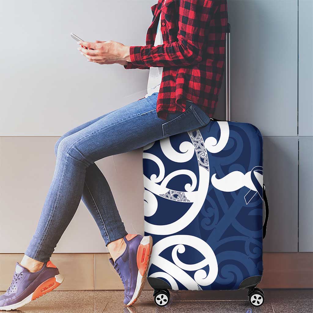 New Zealand Maori Mo Bros Luggage Cover Blue Ribbon With Koru Kowhaiwhai - Aussie Hoodie