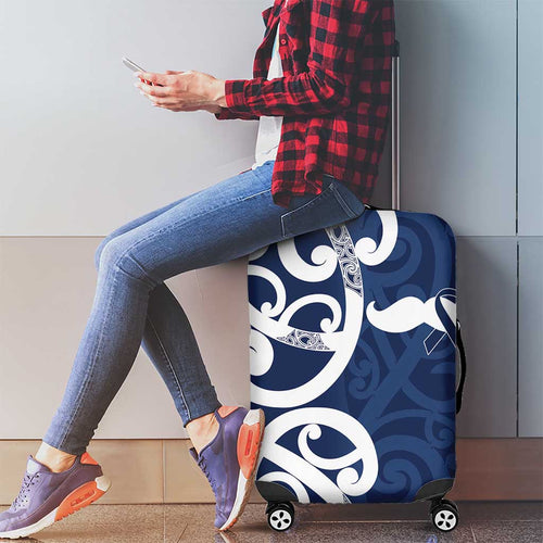 New Zealand Maori Mo Bros Luggage Cover Blue Ribbon With Koru Kowhaiwhai - Aussie Hoodie
