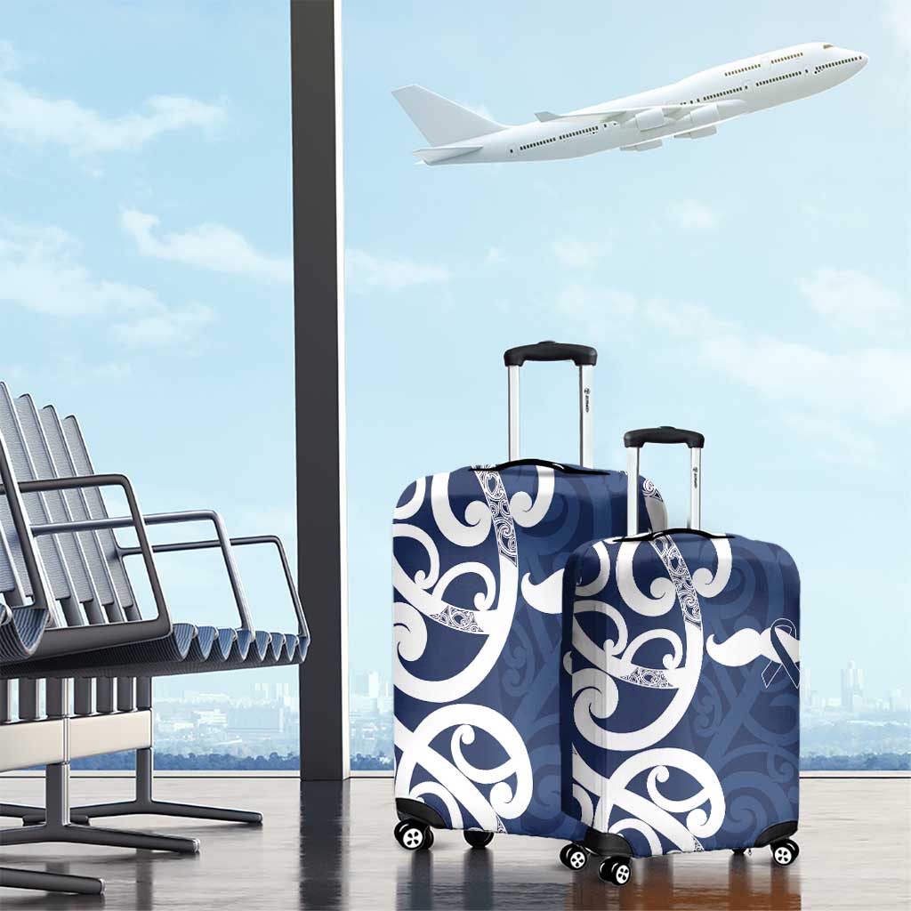 New Zealand Maori Mo Bros Luggage Cover Blue Ribbon With Koru Kowhaiwhai - Aussie Hoodie
