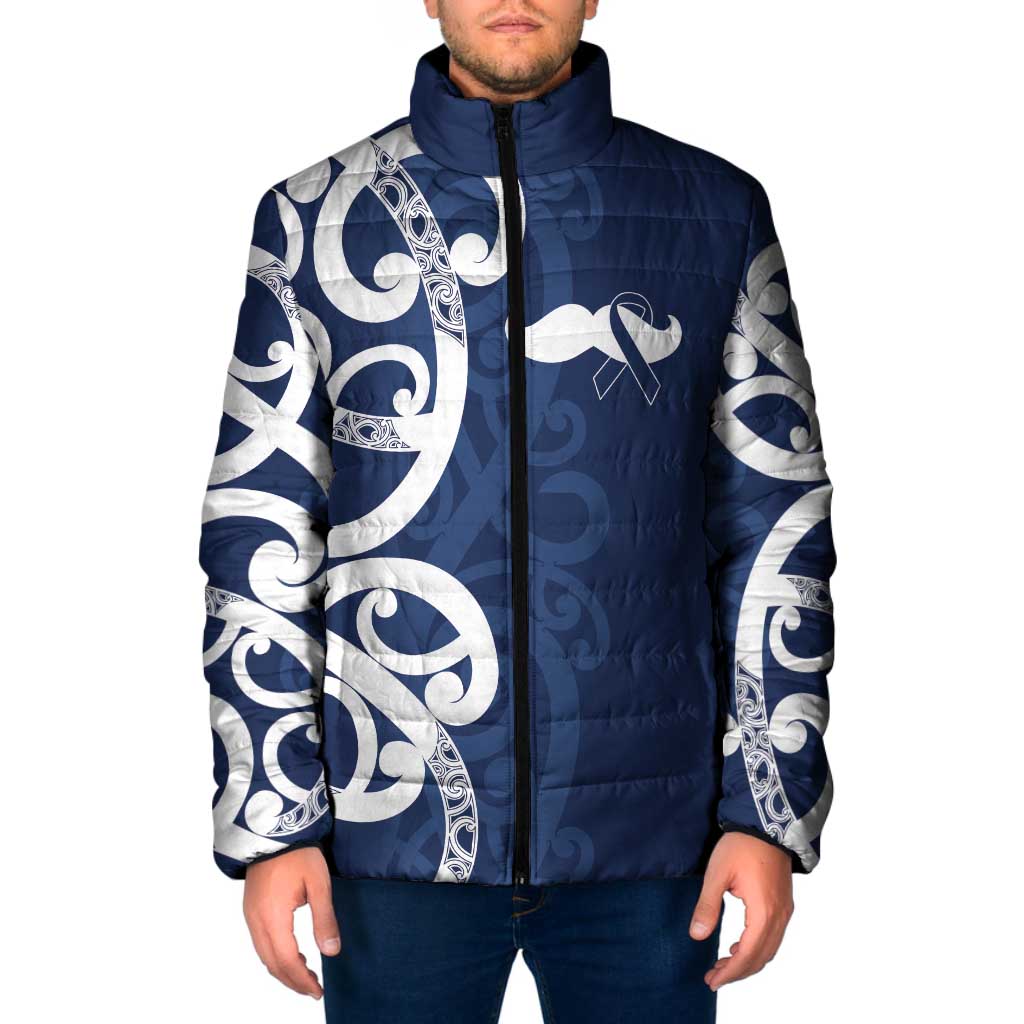New Zealand Maori Mo Bros Padded Jacket Blue Ribbon With Koru Kowhaiwhai - Aussie Hoodie