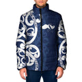 New Zealand Maori Mo Bros Padded Jacket Blue Ribbon With Koru Kowhaiwhai - Aussie Hoodie