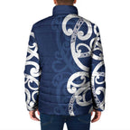New Zealand Maori Mo Bros Padded Jacket Blue Ribbon With Koru Kowhaiwhai - Aussie Hoodie