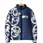 New Zealand Maori Mo Bros Padded Jacket Blue Ribbon With Koru Kowhaiwhai - Aussie Hoodie