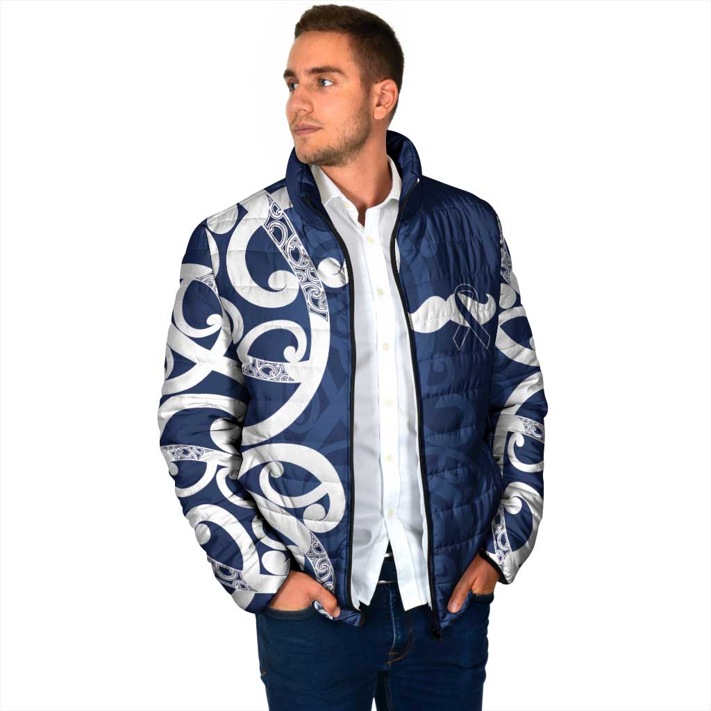 New Zealand Maori Mo Bros Padded Jacket Blue Ribbon With Koru Kowhaiwhai - Aussie Hoodie