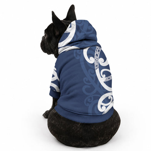 New Zealand Maori Mo Bros Pet Hoodie Blue Ribbon With Koru Kowhaiwhai
