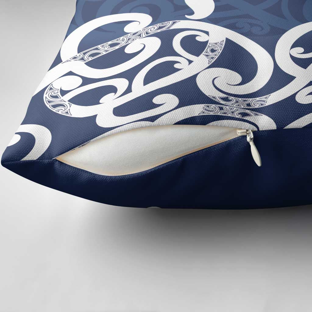 New Zealand Maori Mo Bros Pillow Cover Blue Ribbon With Koru Kowhaiwhai - Aussie Hoodie