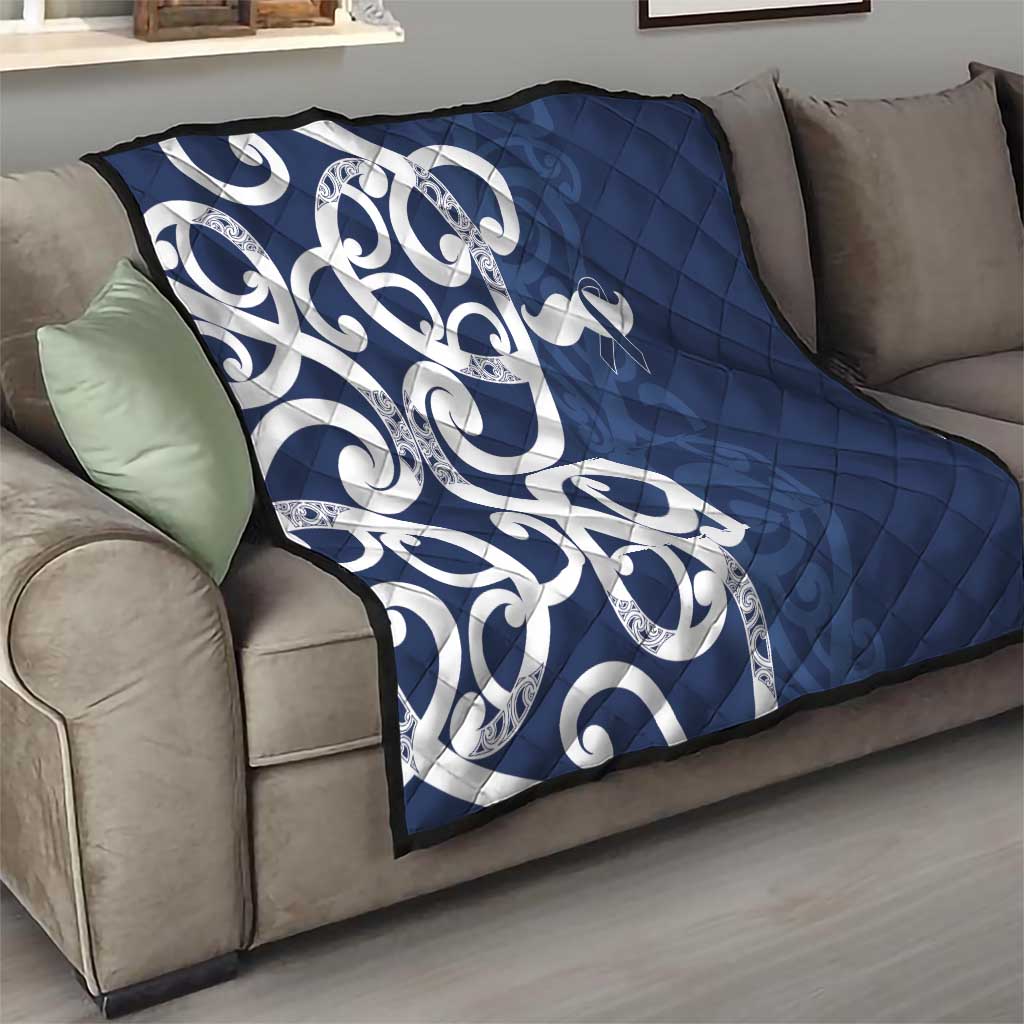 New Zealand Maori Mo Bros Quilt Blue Ribbon With Koru Kowhaiwhai - Aussie Hoodie
