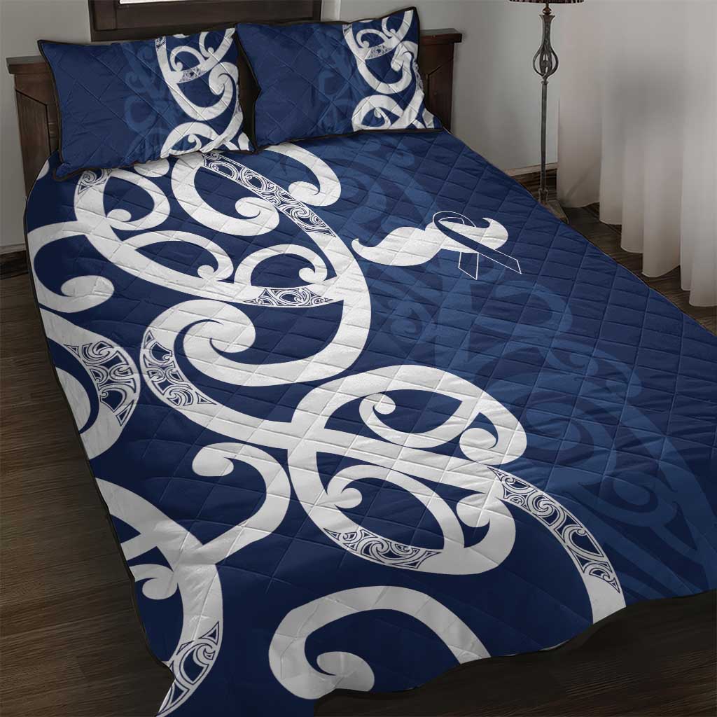 New Zealand Maori Mo Bros Quilt Bed Set Blue Ribbon With Koru Kowhaiwhai - Aussie Hoodie