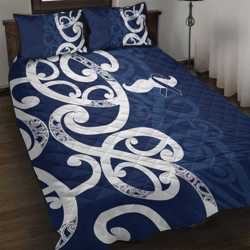 New Zealand Maori Mo Bros Quilt Bed Set Blue Ribbon With Koru Kowhaiwhai - Aussie Hoodie