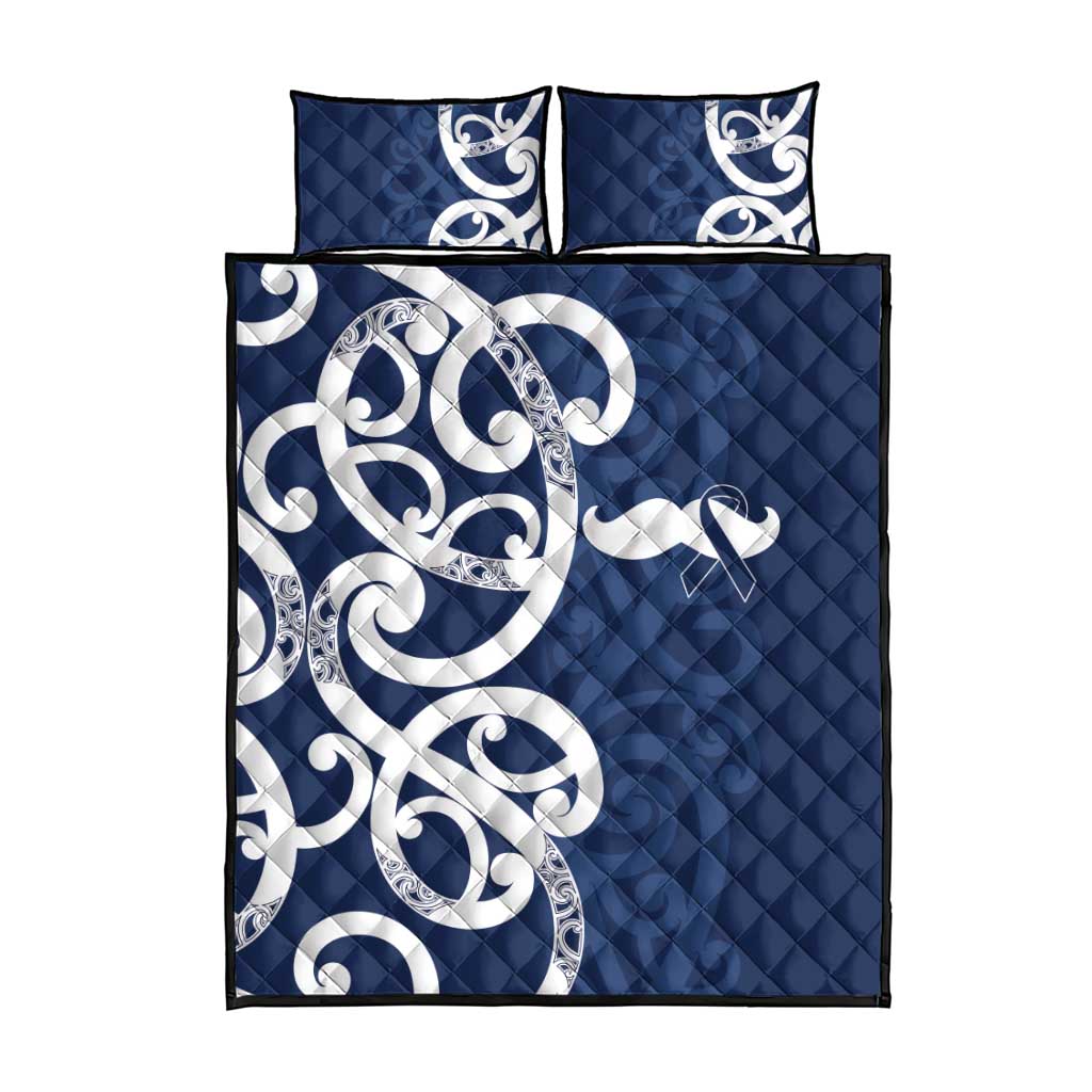 New Zealand Maori Mo Bros Quilt Bed Set Blue Ribbon With Koru Kowhaiwhai - Aussie Hoodie