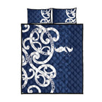 New Zealand Maori Mo Bros Quilt Bed Set Blue Ribbon With Koru Kowhaiwhai - Aussie Hoodie