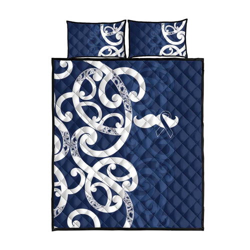 New Zealand Maori Mo Bros Quilt Bed Set Blue Ribbon With Koru Kowhaiwhai - Aussie Hoodie