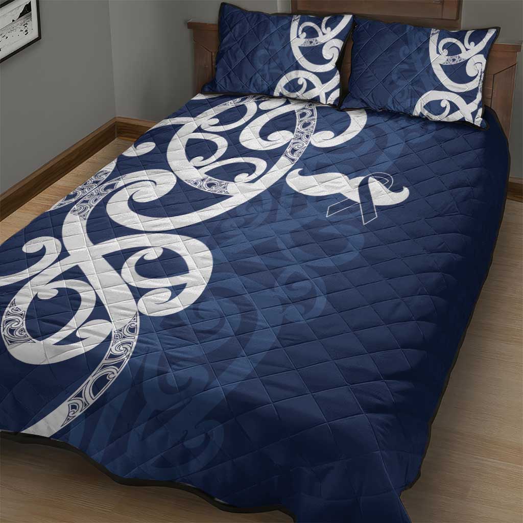 New Zealand Maori Mo Bros Quilt Bed Set Blue Ribbon With Koru Kowhaiwhai - Aussie Hoodie