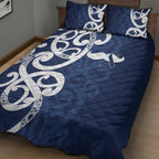New Zealand Maori Mo Bros Quilt Bed Set Blue Ribbon With Koru Kowhaiwhai - Aussie Hoodie
