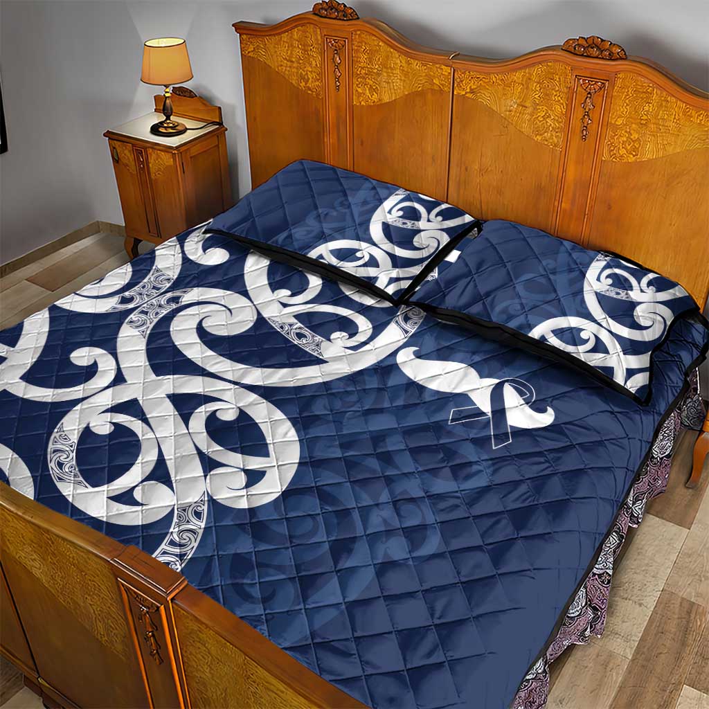 New Zealand Maori Mo Bros Quilt Bed Set Blue Ribbon With Koru Kowhaiwhai - Aussie Hoodie