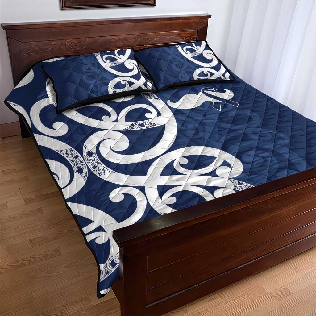 New Zealand Maori Mo Bros Quilt Bed Set Blue Ribbon With Koru Kowhaiwhai - Aussie Hoodie