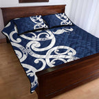 New Zealand Maori Mo Bros Quilt Bed Set Blue Ribbon With Koru Kowhaiwhai - Aussie Hoodie