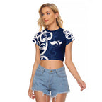 New Zealand Maori Mo Bros Raglan Cropped T Shirt Blue Ribbon With Koru Kowhaiwhai - Aussie Hoodie