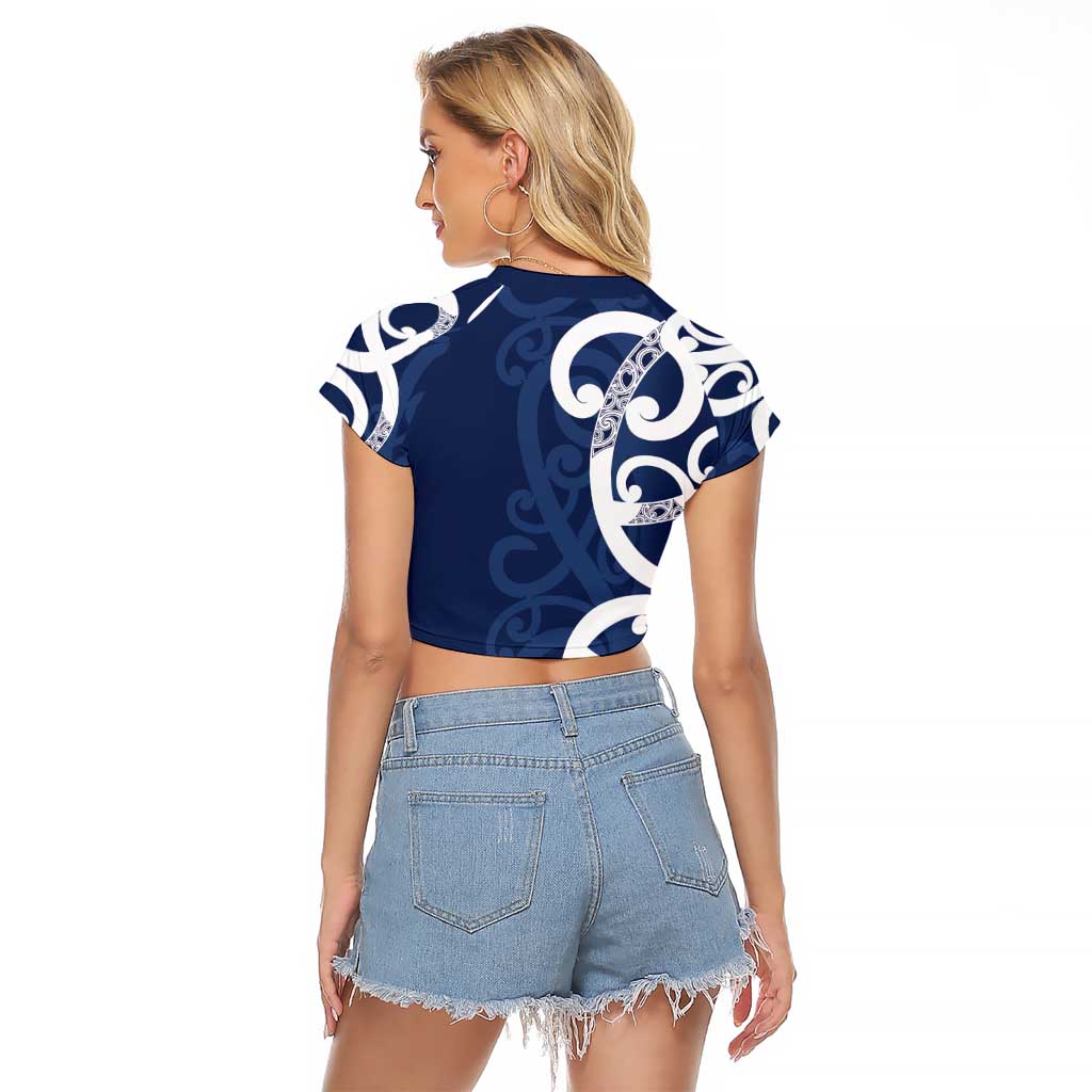 New Zealand Maori Mo Bros Raglan Cropped T Shirt Blue Ribbon With Koru Kowhaiwhai - Aussie Hoodie