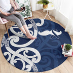 New Zealand Maori Mo Bros Round Carpet Blue Ribbon With Koru Kowhaiwhai - Aussie Hoodie