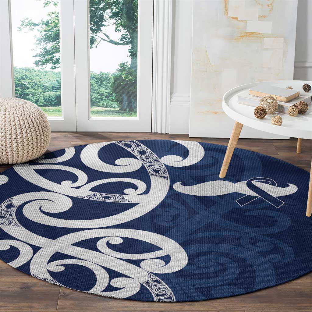 New Zealand Maori Mo Bros Round Carpet Blue Ribbon With Koru Kowhaiwhai - Aussie Hoodie