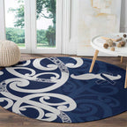 New Zealand Maori Mo Bros Round Carpet Blue Ribbon With Koru Kowhaiwhai - Aussie Hoodie