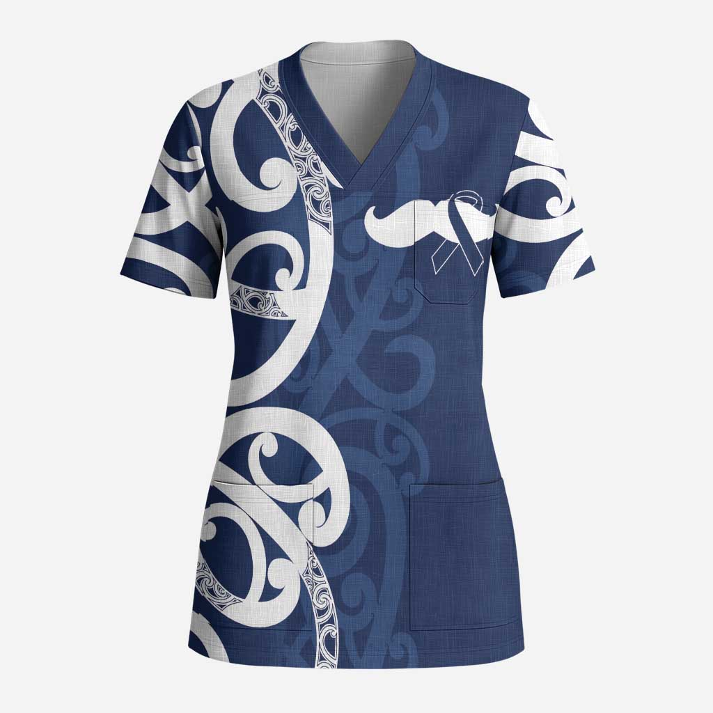 New Zealand Maori Mo Bros Scrub Top Blue Ribbon With Koru Kowhaiwhai - Aussie Hoodie