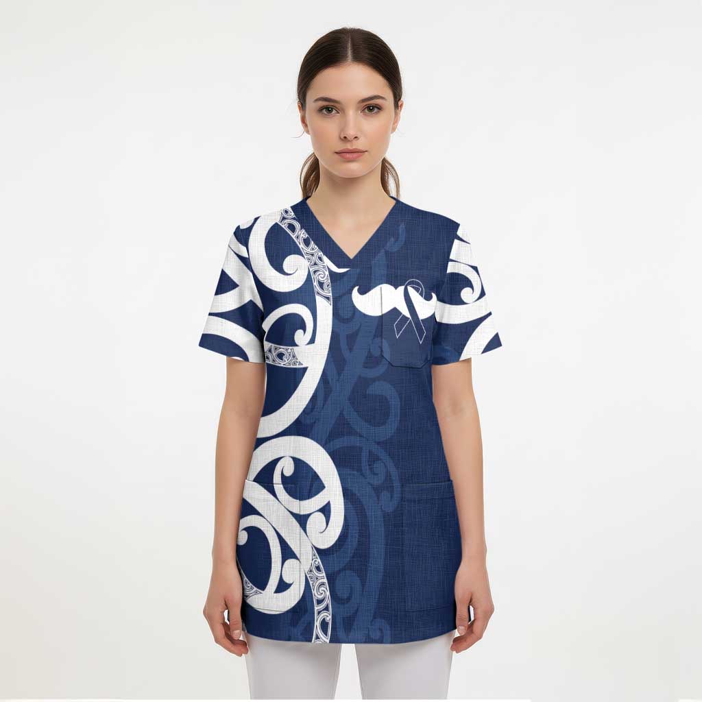 New Zealand Maori Mo Bros Scrub Top Blue Ribbon With Koru Kowhaiwhai - Aussie Hoodie
