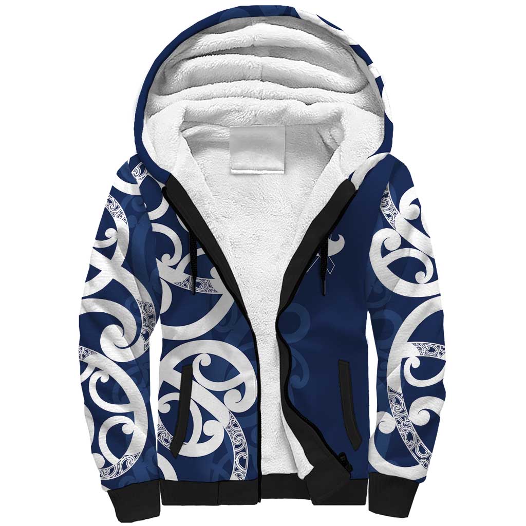 New Zealand Maori Mo Bros Sherpa Hoodie Blue Ribbon With Koru Kowhaiwhai - Aussie Hoodie