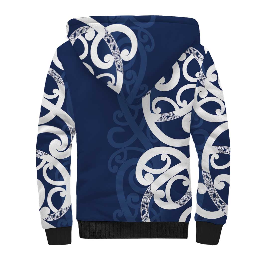 New Zealand Maori Mo Bros Sherpa Hoodie Blue Ribbon With Koru Kowhaiwhai - Aussie Hoodie