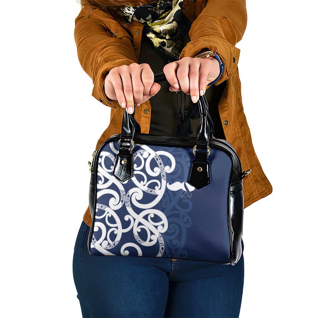 New Zealand Maori Mo Bros Shoulder Handbag Blue Ribbon With Koru Kowhaiwhai - Aussie Hoodie