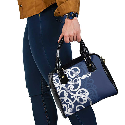 New Zealand Maori Mo Bros Shoulder Handbag Blue Ribbon With Koru Kowhaiwhai - Aussie Hoodie