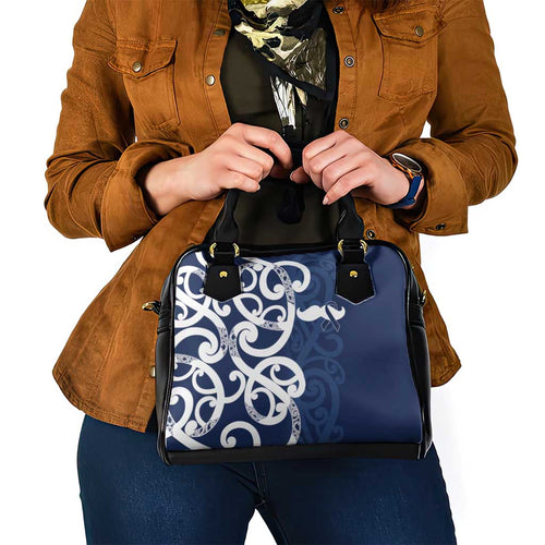 New Zealand Maori Mo Bros Shoulder Handbag Blue Ribbon With Koru Kowhaiwhai - Aussie Hoodie